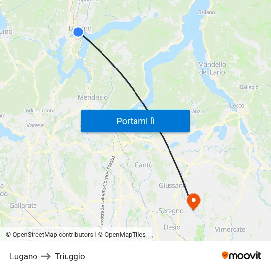 Lugano to Triuggio map