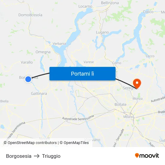 Borgosesia to Triuggio map