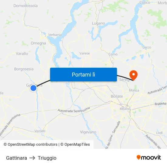 Gattinara to Triuggio map