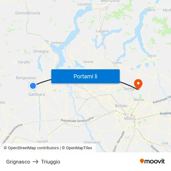 Grignasco to Triuggio map