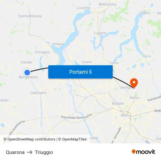Quarona to Triuggio map