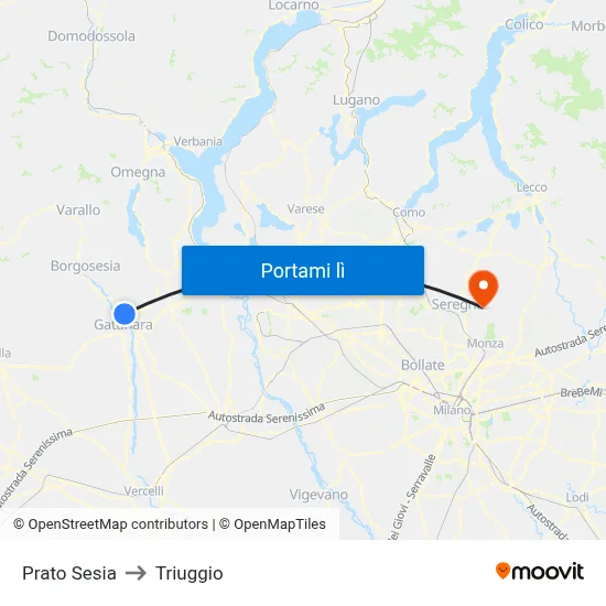 Prato Sesia to Triuggio map