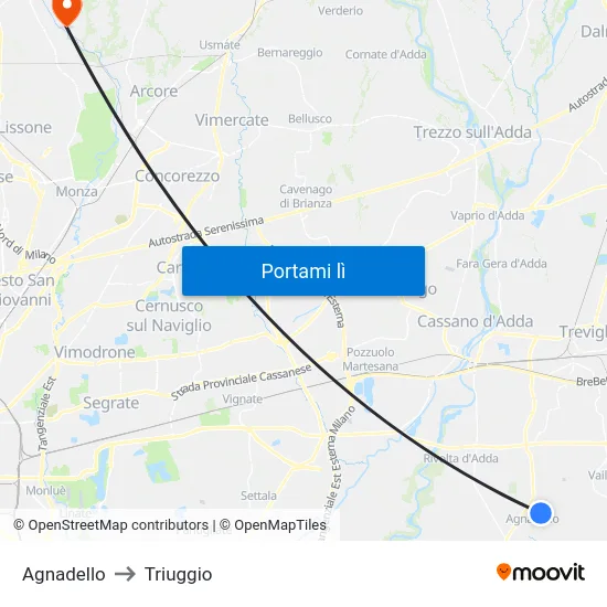 Agnadello to Triuggio map