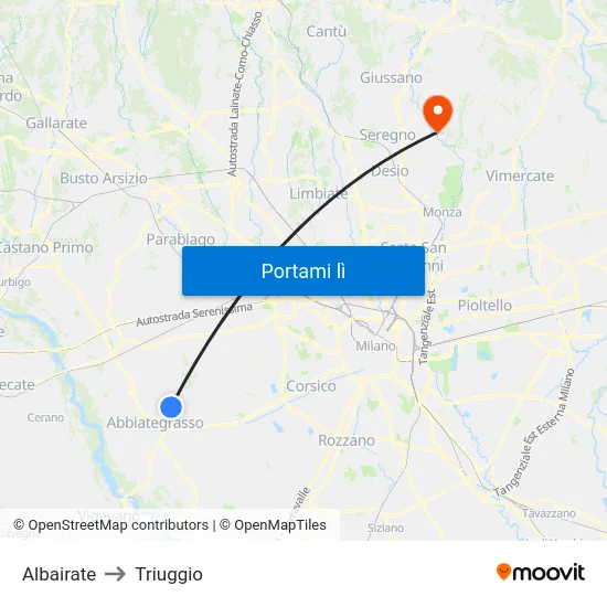 Albairate to Triuggio map