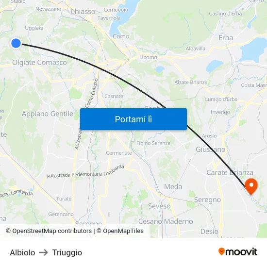 Albiolo to Triuggio map