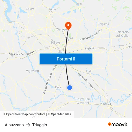 Albuzzano to Triuggio map