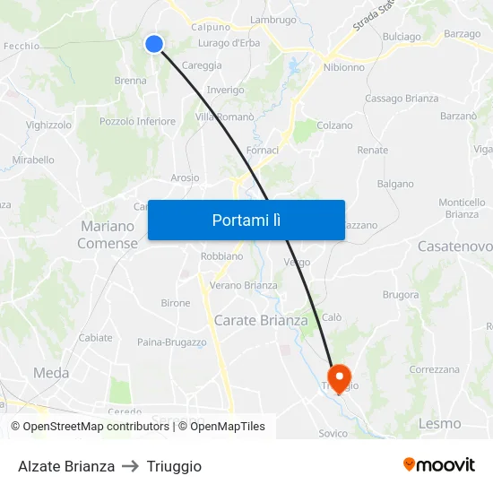 Alzate Brianza to Triuggio map