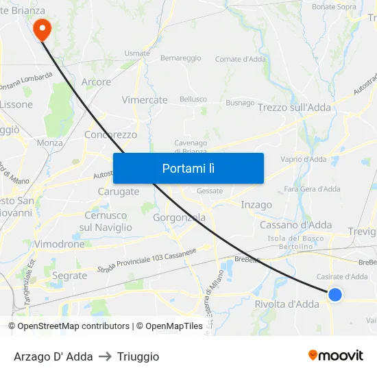 Arzago D' Adda to Triuggio map