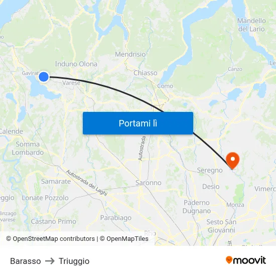 Barasso to Triuggio map