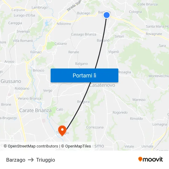 Barzago to Triuggio map