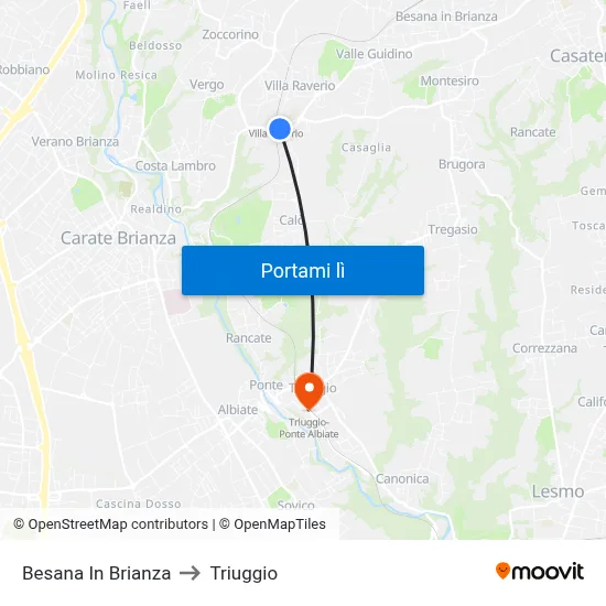 Besana In Brianza to Triuggio map