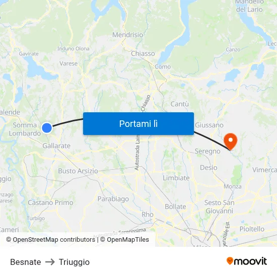 Besnate to Triuggio map