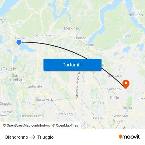 Biandronno to Triuggio map