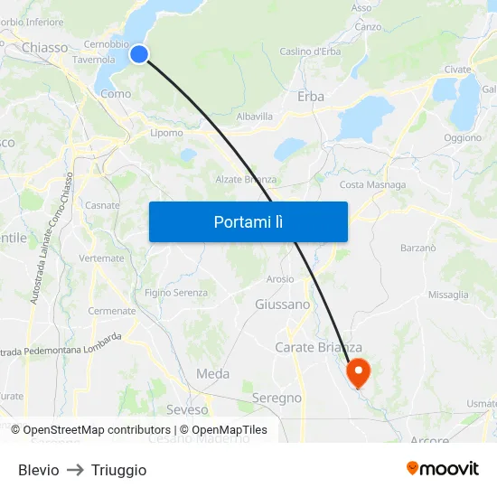 Blevio to Triuggio map