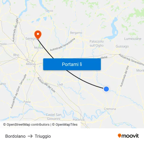 Bordolano to Triuggio map
