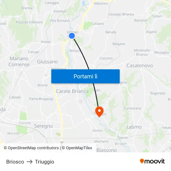 Briosco to Triuggio map