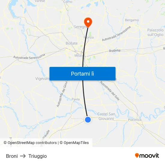 Broni to Triuggio map