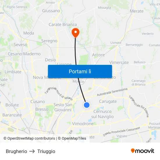 Brugherio to Triuggio map