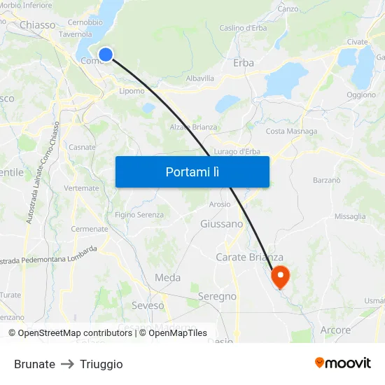 Brunate to Triuggio map