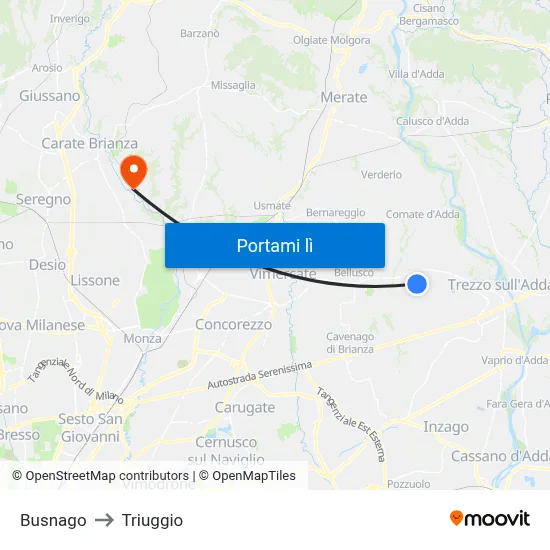 Busnago to Triuggio map