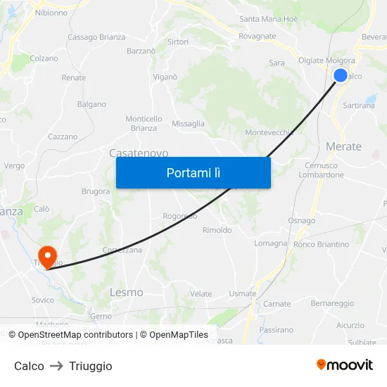 Calco to Triuggio map