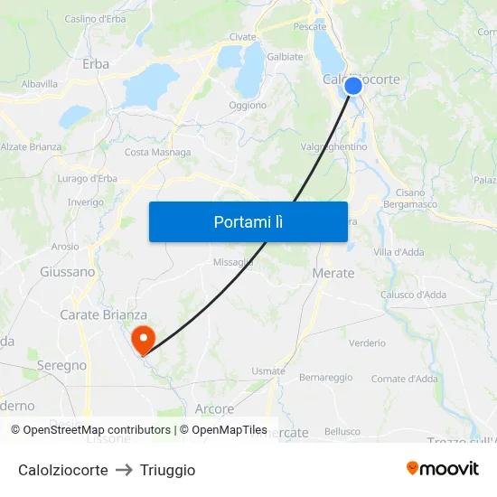 Calolziocorte to Triuggio map