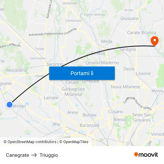 Canegrate to Triuggio map