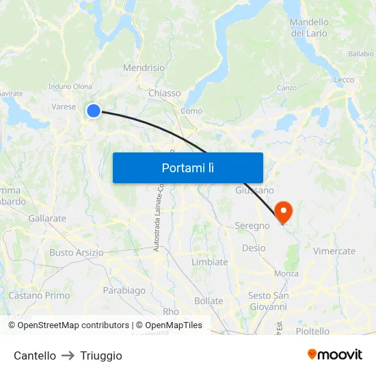 Cantello to Triuggio map