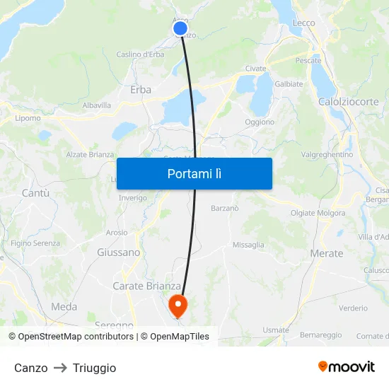 Canzo to Triuggio map