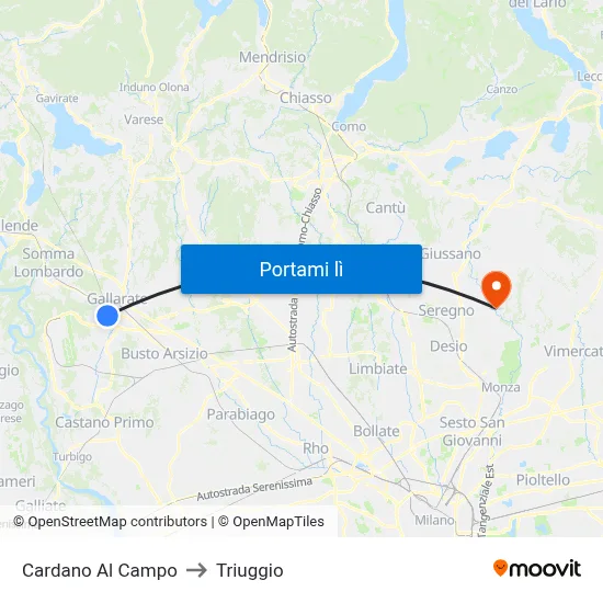 Cardano Al Campo to Triuggio map