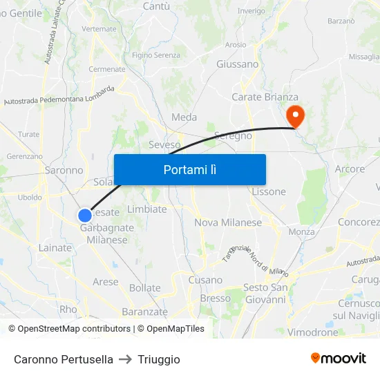 Caronno Pertusella to Triuggio map