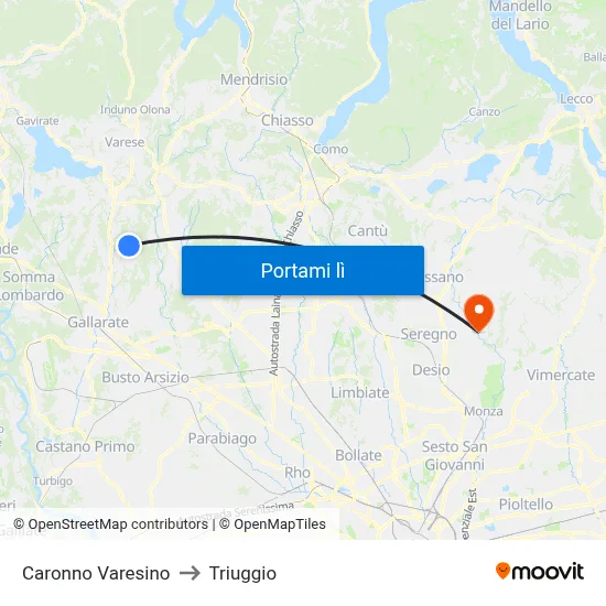 Caronno Varesino to Triuggio map