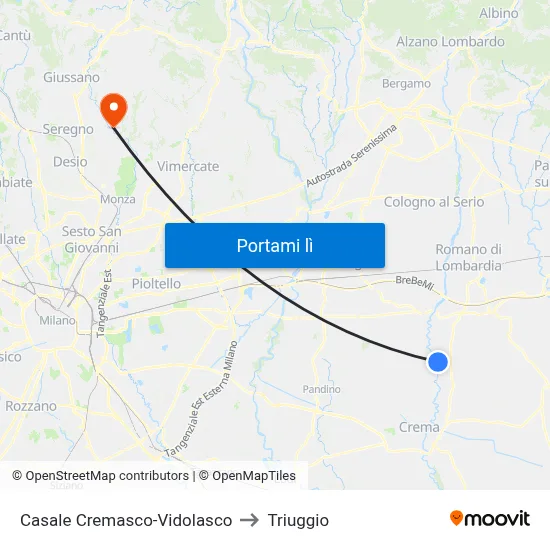 Casale Cremasco-Vidolasco to Triuggio map