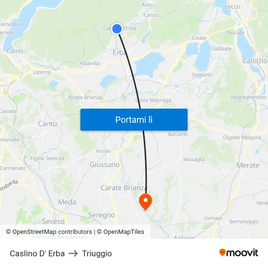 Caslino D' Erba to Triuggio map