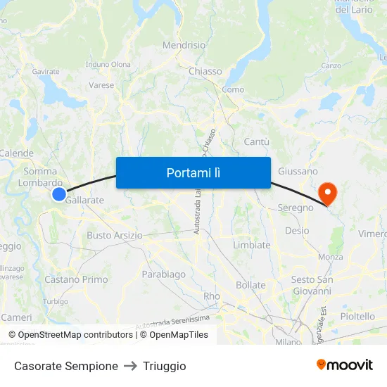 Casorate Sempione to Triuggio map
