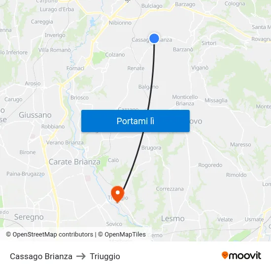 Cassago Brianza to Triuggio map