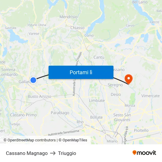 Cassano Magnago to Triuggio map