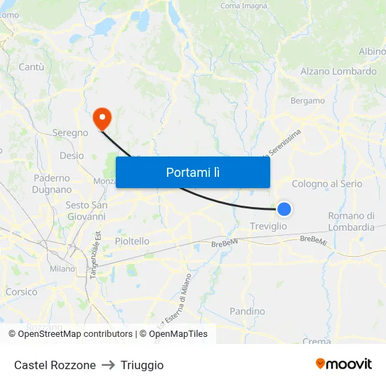 Castel Rozzone to Triuggio map