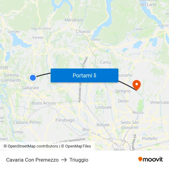 Cavaria Con Premezzo to Triuggio map