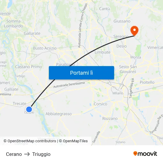 Cerano to Triuggio map