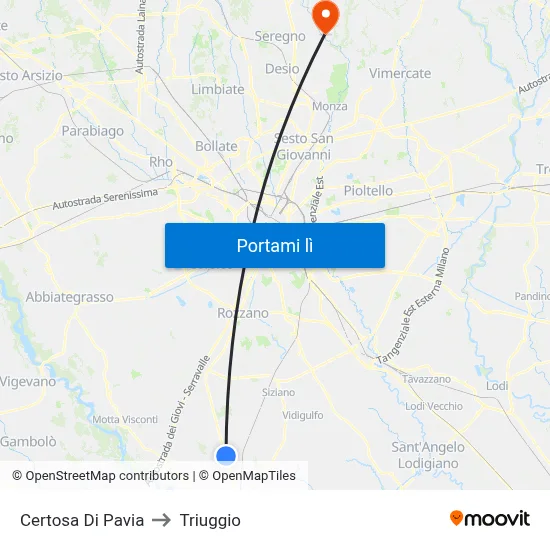 Certosa Di Pavia to Triuggio map