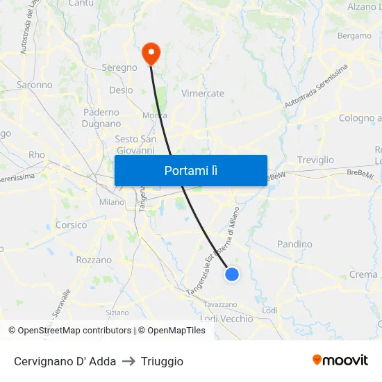 Cervignano D' Adda to Triuggio map