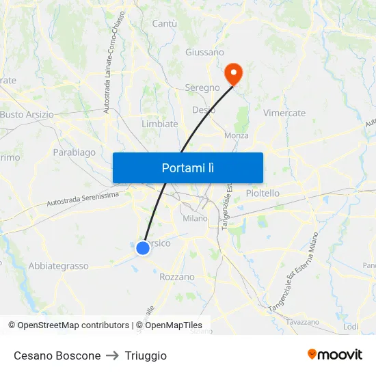 Cesano Boscone to Triuggio map