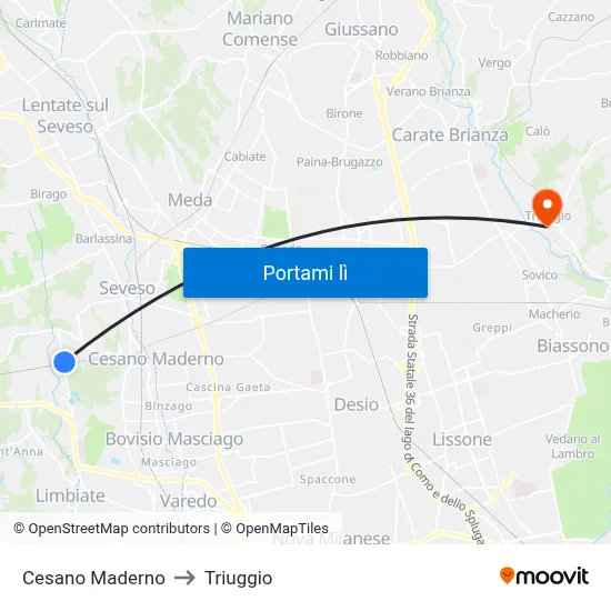 Cesano Maderno to Triuggio map