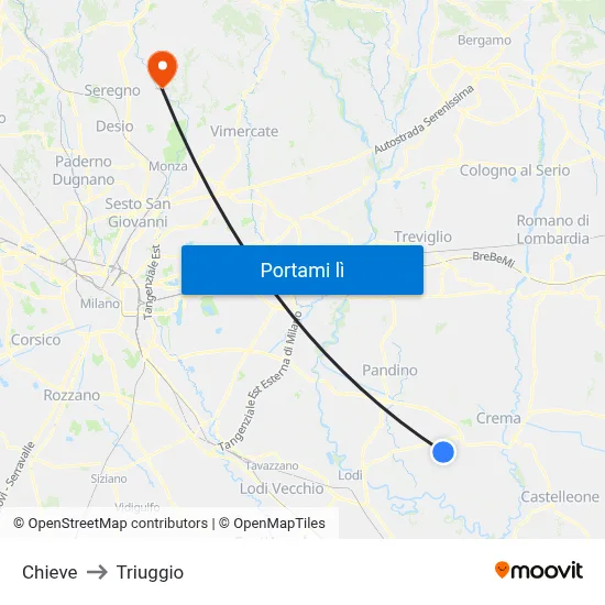Chieve to Triuggio map