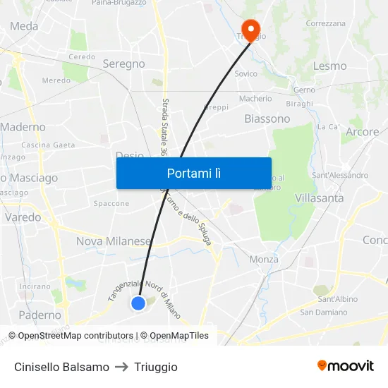Cinisello Balsamo to Triuggio map