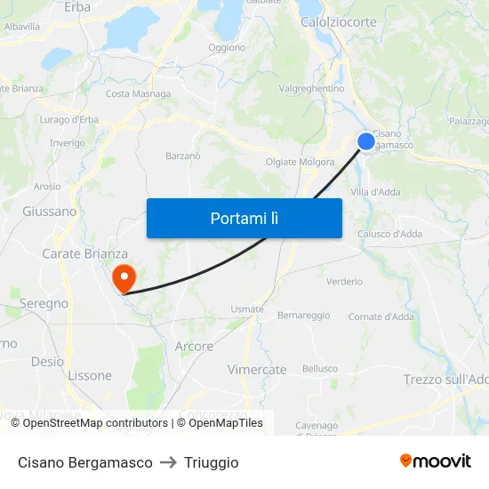 Cisano Bergamasco to Triuggio map