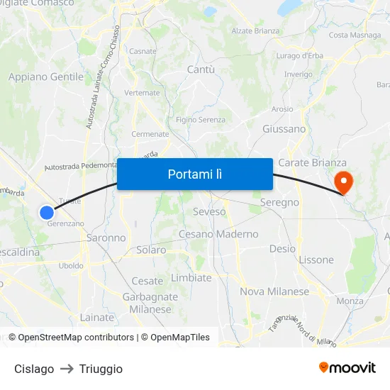 Cislago to Triuggio map