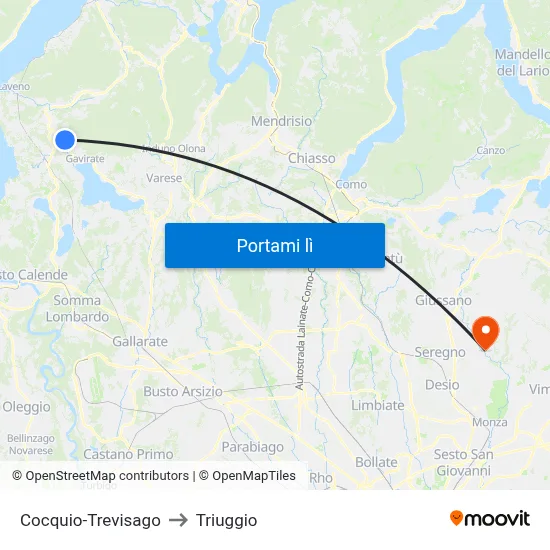 Cocquio-Trevisago to Triuggio map