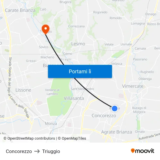 Concorezzo to Triuggio map